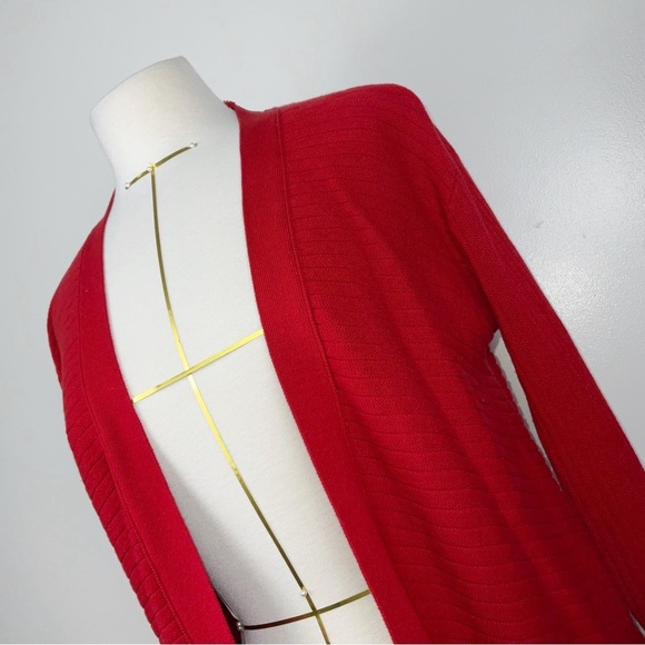 J Jill Red Knit Ribbed Open Front Long Cardigan Small Pockets | Size XS - Picture 5 of 6